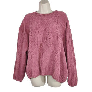 Time and Tru Pink Rose Knit Sweater Women Size L 12 14 Long Sleeve FLAW
